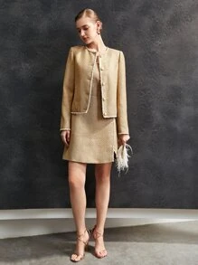 MOTF PREMIUM 粗花呢緊身連衣裙 - 卡其色 - 查看 6