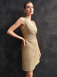 MOTF PREMIUM 粗花呢緊身連衣裙 - 卡其色 - 查看 8