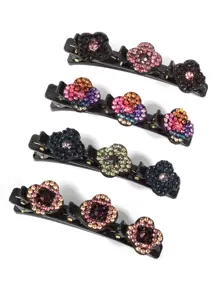 4pcs Rhinestone Flower Decor Hair Clip Can Do Multiple Shapes Elegant Flower Clip Claw Clips Hair Claws Hair Barrettes, School Stuff, Vacation Outfits Woman, Hair Accessories - Multicolor - View 12