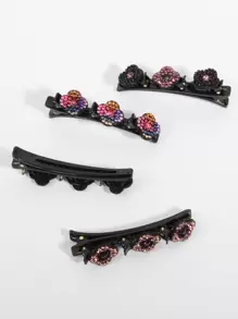 4pcs Rhinestone Flower Decor Hair Clip Can Do Multiple Shapes Elegant Flower Clip Claw Clips Hair Claws Hair Barrettes, School Stuff, Vacation Outfits Woman, Hair Accessories - Multicolor - View 11