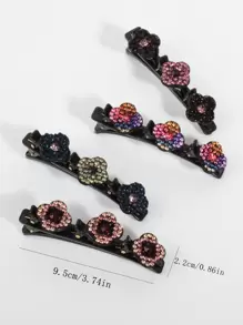 4pcs Rhinestone Flower Decor Hair Clip Can Do Multiple Shapes Elegant Flower Clip Claw Clips Hair Claws Hair Barrettes, School Stuff, Vacation Outfits Woman, Hair Accessories - Multicolor - View 13