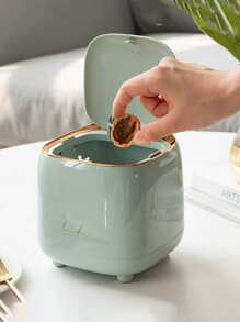 1pc Letter Graphic Desktop Trash Can - Green - View 1