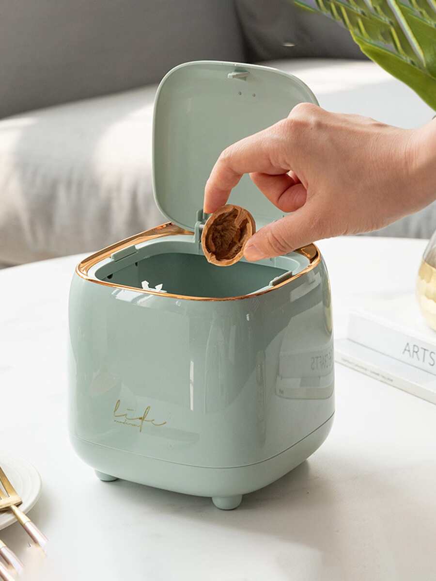 1pc Letter Graphic Desktop Trash Can - Green - View 1