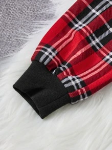 SHEIN 女孩蘇格蘭格紋插肩袖運動衫和緊身打底褲