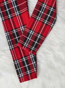 SHEIN 女孩蘇格蘭格紋插肩袖運動衫和緊身打底褲