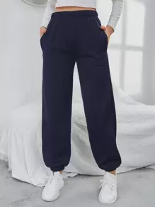 INAWLY Quần thể thao nữ Túi màu trơn - Màu xanh hải quân - Xem 6