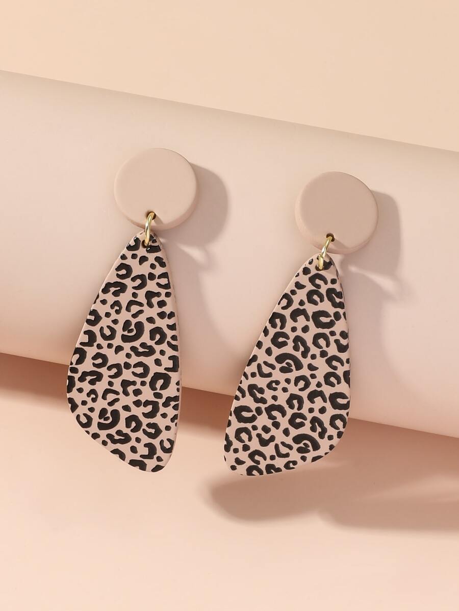 豹紋圖案幾何耳墜 - 彩色 - 查看 1