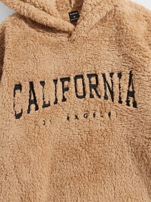 Manfinity RebelGame Men Letter Embroidery Teddy Hoodie & Drawstring Waist Pants - Khaki - View 4