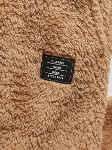 Manfinity RebelGame Men Letter Embroidery Teddy Hoodie & Drawstring Waist Pants - Khaki - View 5