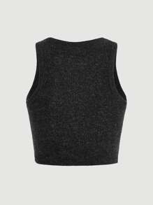 SHEIN MOD Áo hai dây Gân đan màu trơn Giải trí - màu đen - Xem 2