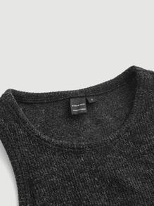 SHEIN MOD Áo hai dây Gân đan màu trơn Giải trí - màu đen - Xem 4