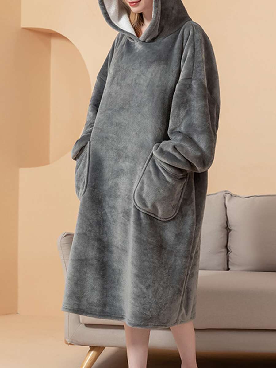 1入組素色連帽披肩 - 灰色 - 查看 1