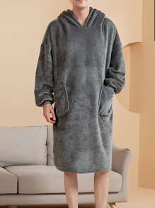 1入組素色連帽披肩 - 灰色 - 查看 3