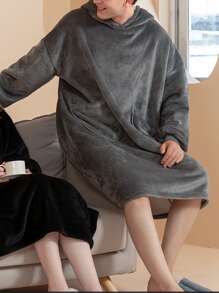 1入組素色連帽披肩 - 灰色 - 查看 5