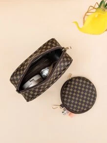 迷你幾何樣式方包帶零錢包 - 咖啡棕 - 查看 2