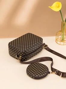 迷你幾何樣式方包帶零錢包 - 咖啡棕 - 查看 5