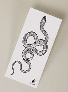 1 Unidad De Pegatina De Tatuaje Temporal Con Diseño De Serpiente De Malla Con Flores Pequeñas Para Brazo/cuerpo,tatuajes maquina para tatuar tatuajes falsos - Negro - Ver 5