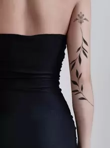 STARTTOOS 1pc Minimalist Leaf Pattern Temporary Tattoo Sticker For Wrist And Small Body Parts - Black - View 1
