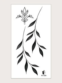 STARTTOOS 1pc Minimalist Leaf Pattern Temporary Tattoo Sticker For Wrist And Small Body Parts - Black - View 2