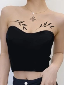 STARTTOOS 1pc Minimalist Leaf Pattern Temporary Tattoo Sticker For Wrist And Small Body Parts - Black - View 3