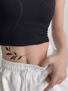 STARTTOOS 1pc Minimalist Leaf Pattern Temporary Tattoo Sticker For Wrist And Small Body Parts - Black - View 5