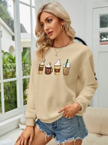 SHEIN LUNE Cartoon Graphic Drop Shoulder Sweatshirt - Apricot - View 3