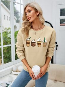 SHEIN LUNE Cartoon Graphic Drop Shoulder Sweatshirt - Apricot - View 4