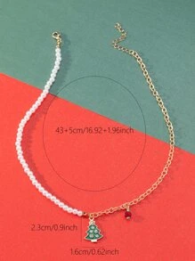 男士聖誕人造珍珠裝飾樹形墜飾項鍊