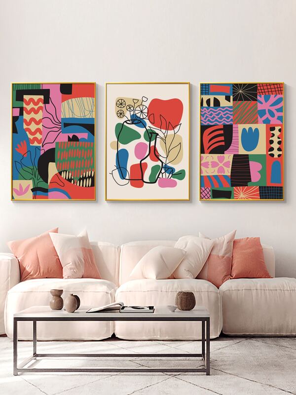 3pcs Abstract Geometric Print Unframed Painting SHEIN USA