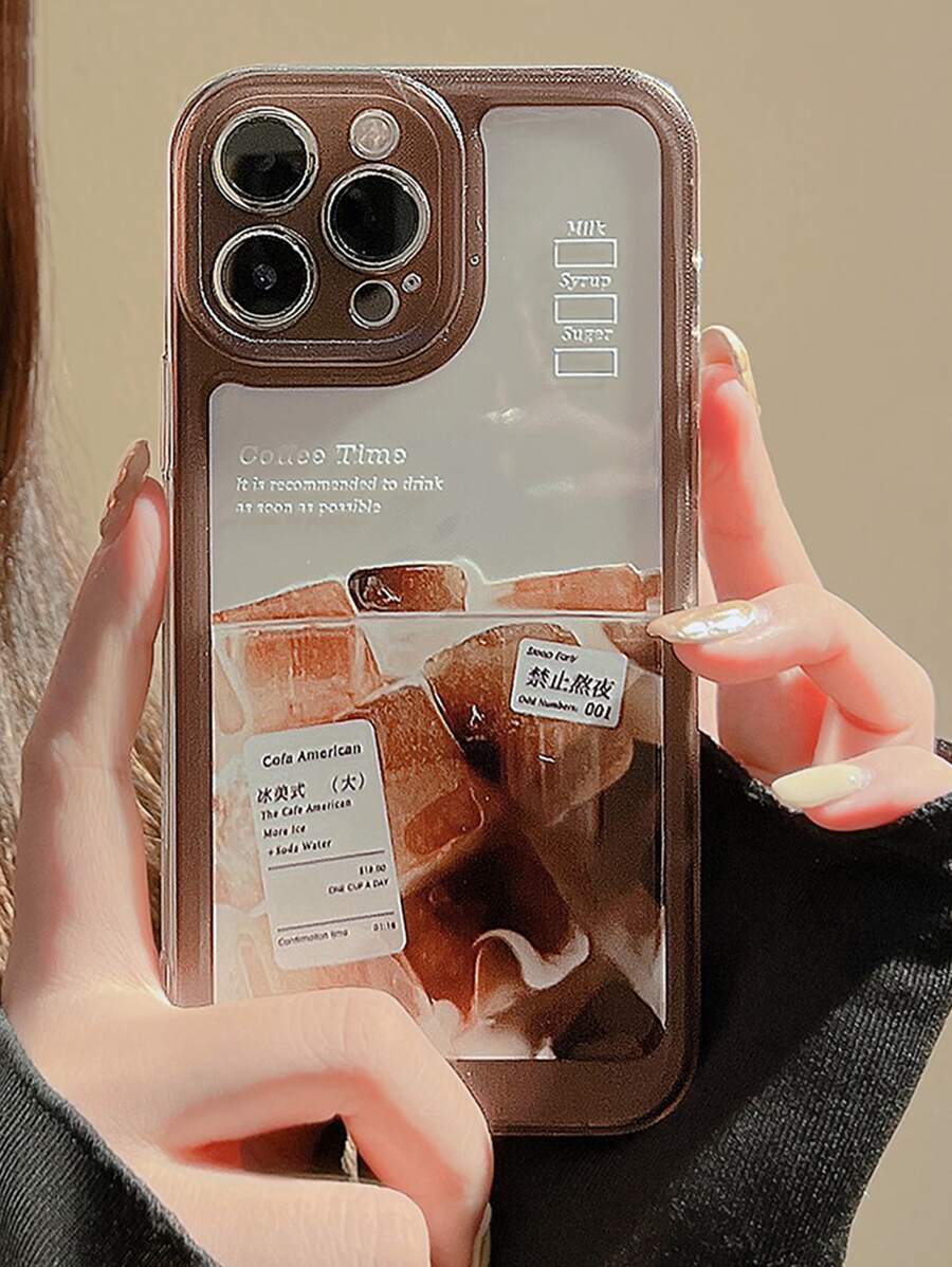 Coffee Print Clear Phone Case - Multicolor - View 1