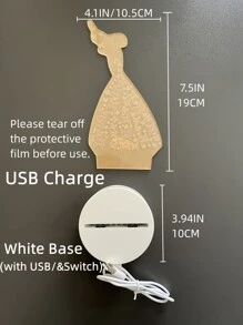 1 Pieza Luz Decorativa De Escritorio De Noche 3d Con Diseño De Niña Y Mariposa Usb - Amarillo - Ver 3