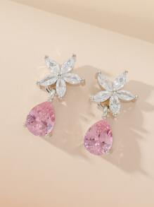 水鑽花朵裝飾水滴形耳墜 - 彩色 - 查看 11