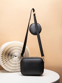 鋸齒紋絎縫方形包帶零錢包 - 黑色 - 查看 3