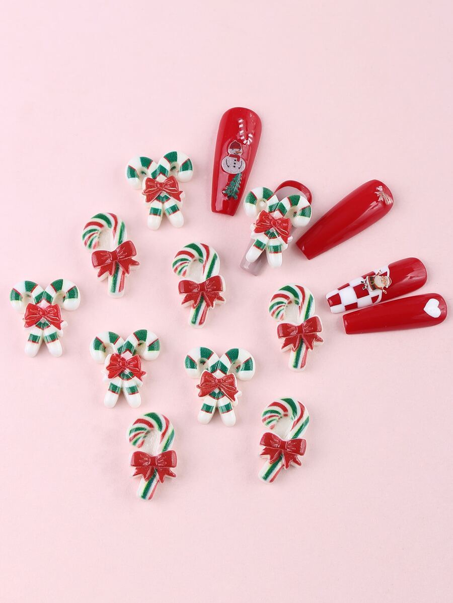 聖誕10入組糖果形狀美甲飾品