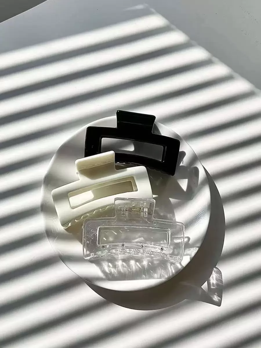 3 piezas Pinza para el cabello de diseño rectangular transparente, pinza de cabello casual, pinza de quijada para el cabello - Multicolor - Ver 1