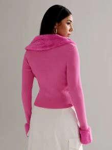 SHEIN ICON Cárdigan cuello de borreguito tejido de canalé