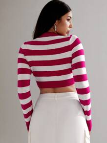 SHEIN Essnce Striped Pattern Crop Sweater - Multicolor - View 2
