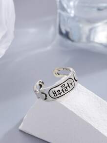 時尚流行1入組男士月亮和韓國字母細節袖口環銅首飾適合珠寶禮物和時尚外觀 - 復古銀色 - 查看 2