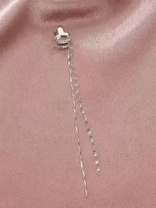 1件简约个性金属蝴蝶翅膀长链流苏夹式耳环，女士无耳洞装饰耳环，适合日常佩戴 - 銀色 - 查看 3