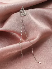 1件简约个性金属蝴蝶翅膀长链流苏夹式耳环，女士无耳洞装饰耳环，适合日常佩戴 - 銀色 - 查看 4
