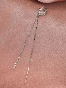 1件简约个性金属蝴蝶翅膀长链流苏夹式耳环，女士无耳洞装饰耳环，适合日常佩戴 - 銀色 - 查看 6