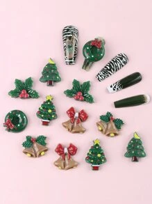 12pcs Christmas Tree Design Nail Art Decoration - Multicolor - View 1