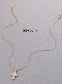 Fashionable and Popular 1pc Men Rhinestone Cross Charm Necklace, Stainless Steel Jewelry for Jewelry Gift and for a Stylish Look - Yellow Gold - View 3