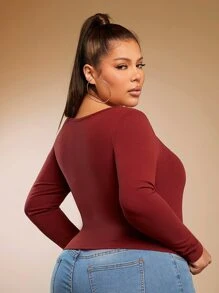 SHEIN SXY Plus Lace Up Front Tee - Burgundy - View 2