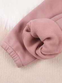 Tween Girl Slogan Graphic Mock Neck Thermal Pullover & Sweatpants - Pink - View 3