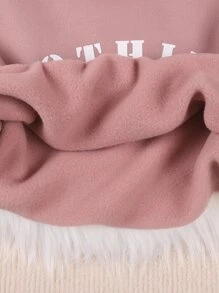 Tween Girl Slogan Graphic Mock Neck Thermal Pullover & Sweatpants - Pink - View 4