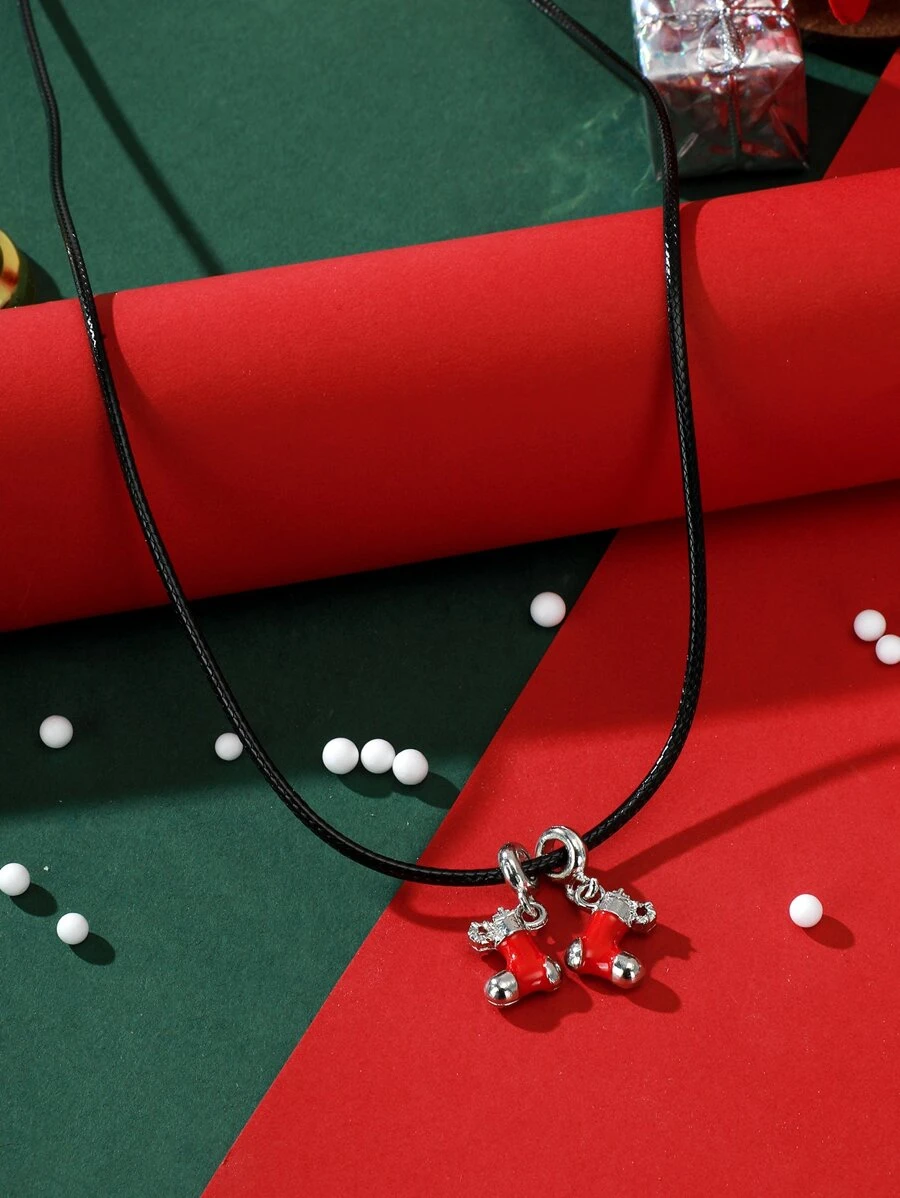 Men Christmas Stocking Pendant Necklace - Multicolor - View 1
