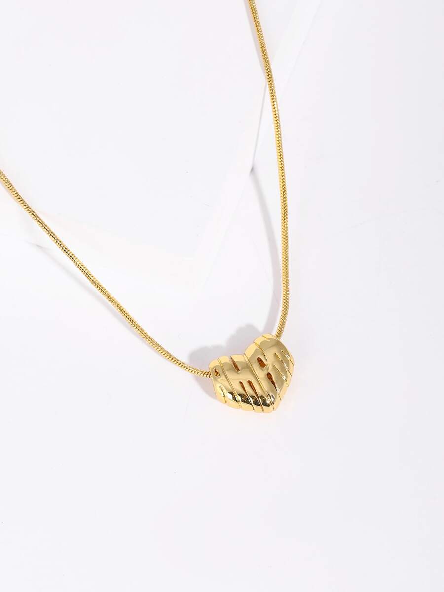 愛心掛飾項鍊 - 金黃色 - 查看 1