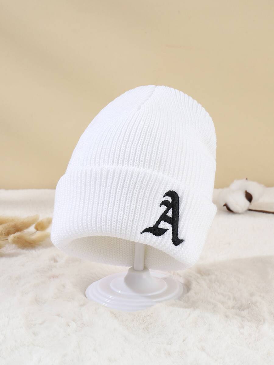 Baby Letter Graphic Knitted Hat - White - View 1