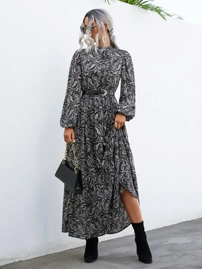 Breezaya 滿版印花高衩不附腰帶連衣裙